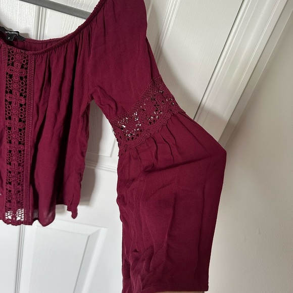 Ambiance Burgundy Smocked Embellished Blouse - Picture 4 of 8